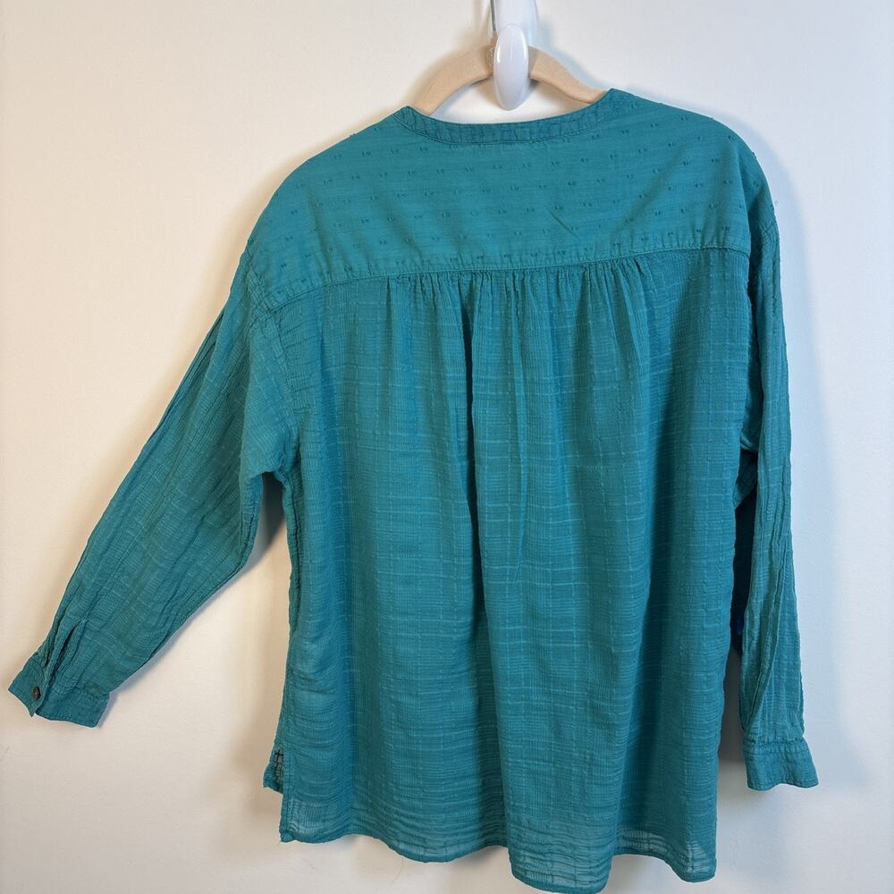 Pilcro Anthropologie Long Sleeve Button Up Blouse Sm Teal Swiss Dot Indie Boho - Picture 5 of 16